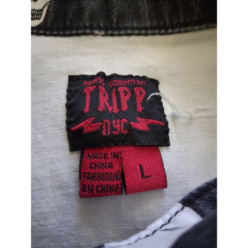 Y2K Tripp NYC Black White Skull Print Jean Vest Size L Gothic Grunge Punk - Picture 4 of 6